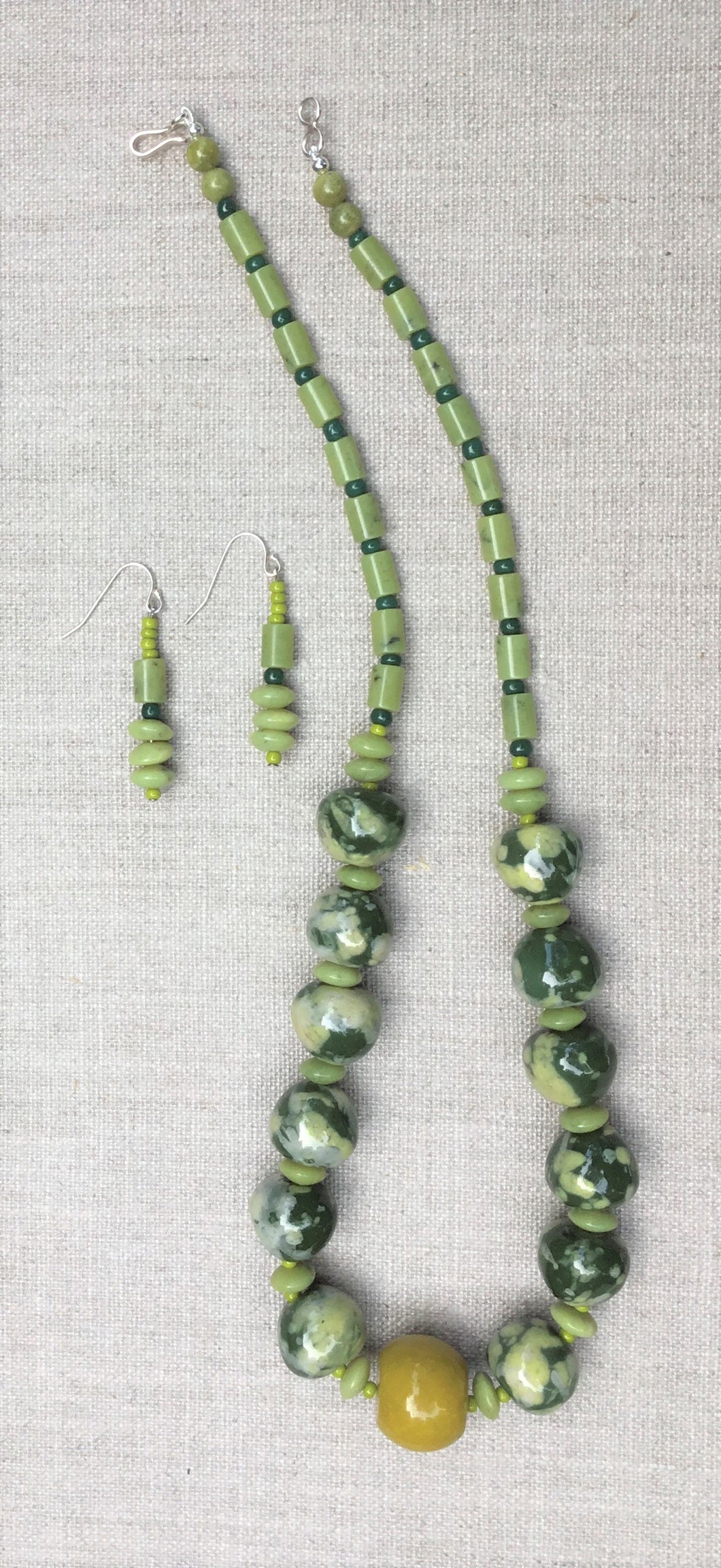 Necklace with Green Ceramic Beads